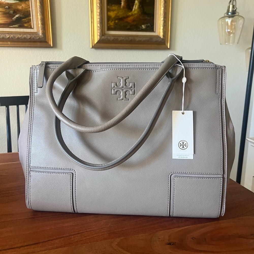 Tory Burch Gray Leather Tote Bag